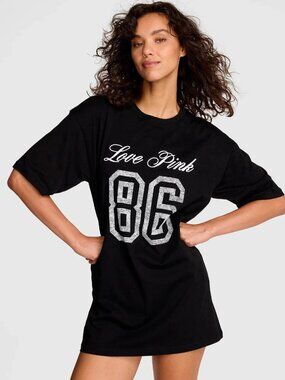 NEW by PINK VICTORIA'S SECRET Black Comfy Campus Cotton T-Shirt Dress size M